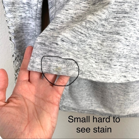 Chance or Fate Crochet Sleeve Gray Hooded Sweatshirt Shirt Size Medium - Picture 8 of 16